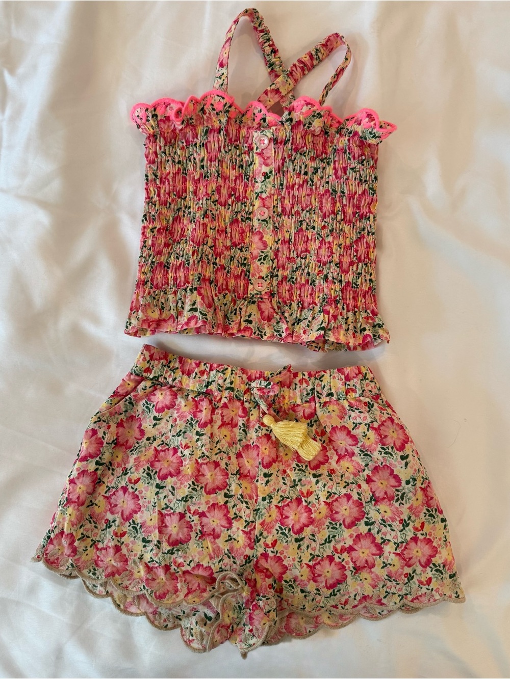 Girls' Pink Floral Two-Piece Matching Set – Top & Shorts